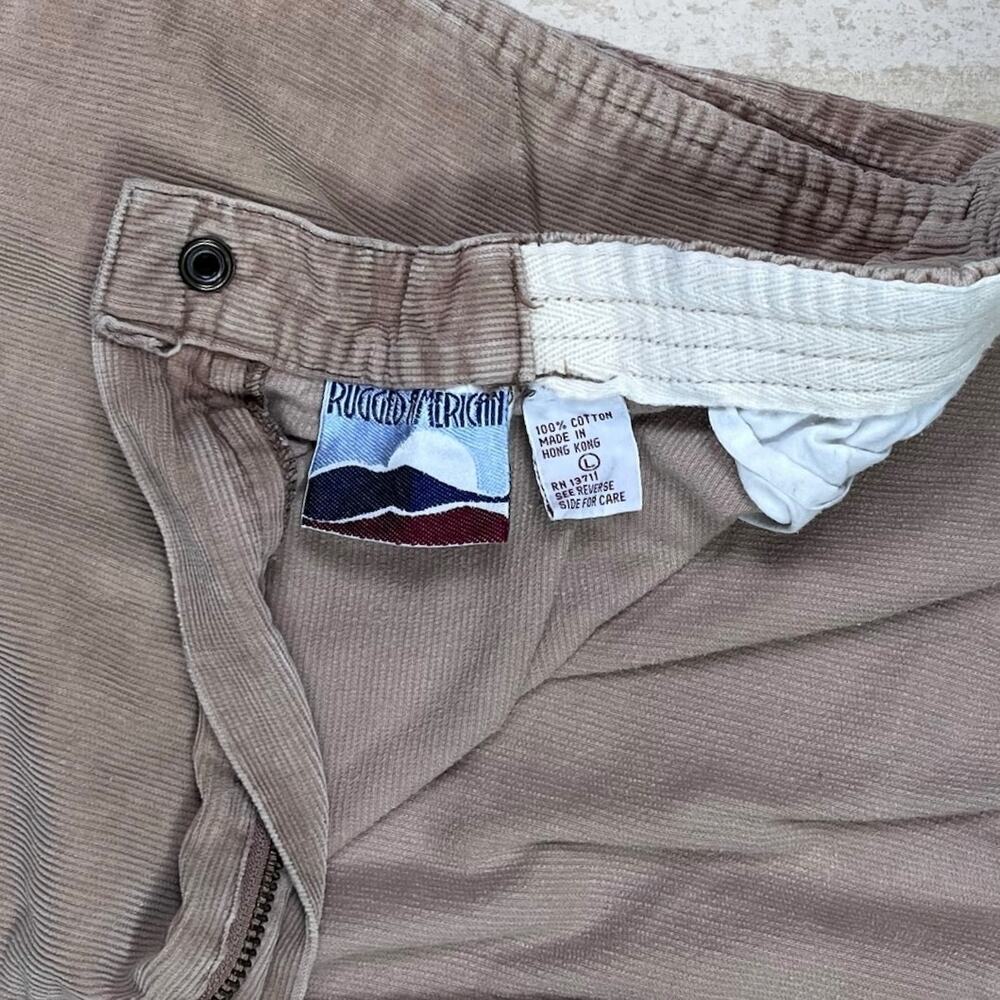 Vintage Y2K Corduroy Pants 36x30 Baggy Fit Wheat Tan Flat Front Trousers Elastic - Picture 4 of 4